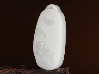 和田玉羊脂玉挂件 连年有余 68.5678g