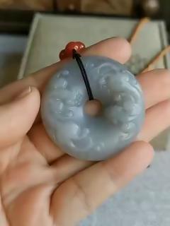 和田玉青花籽料璃龙平安扣
