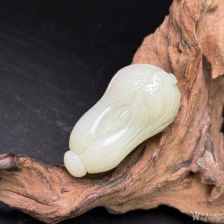和田玉挂件,白菜,百财